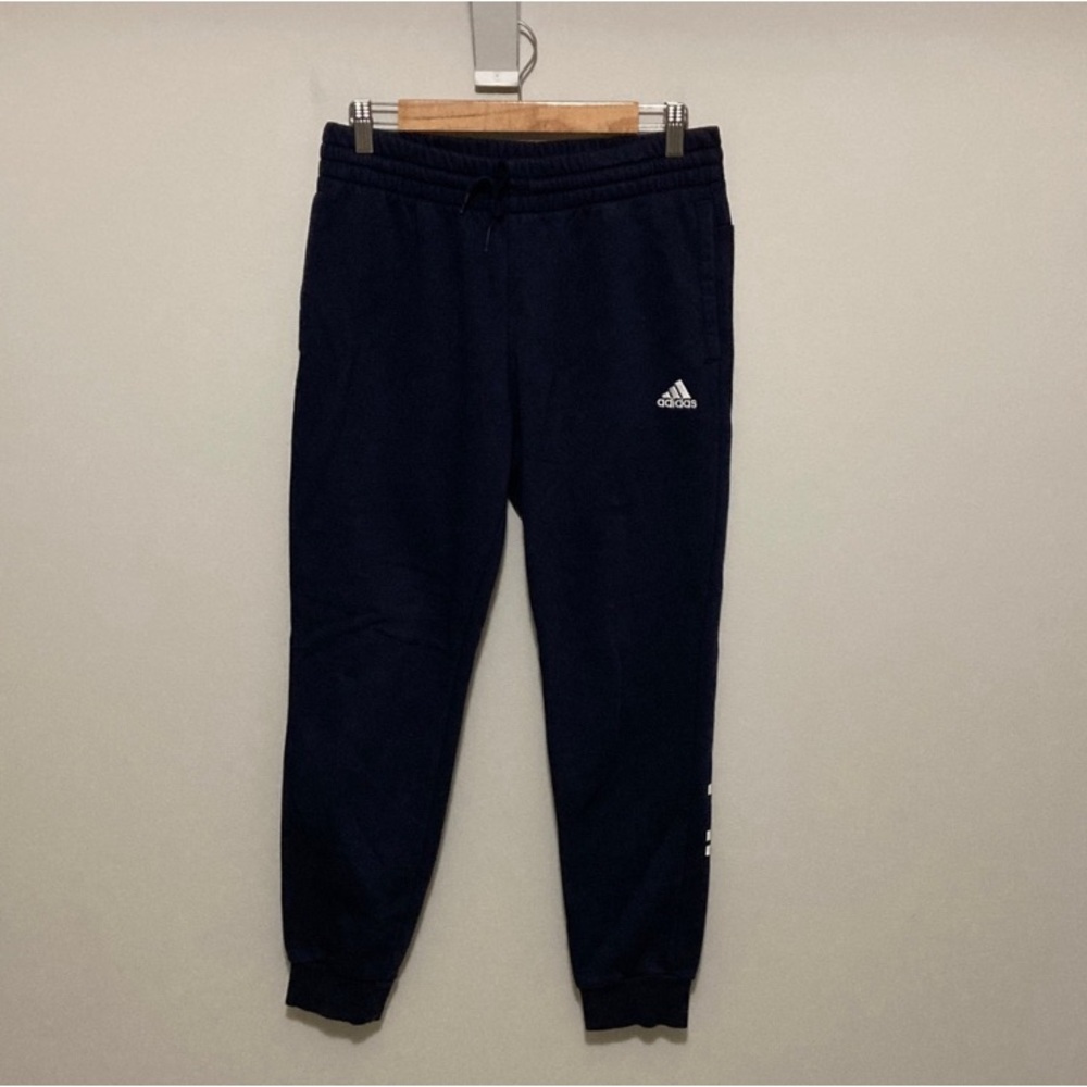 Adidas Women’s Navy Blue Joggers, Logo and Adidas in White on Leg, Size Medium
